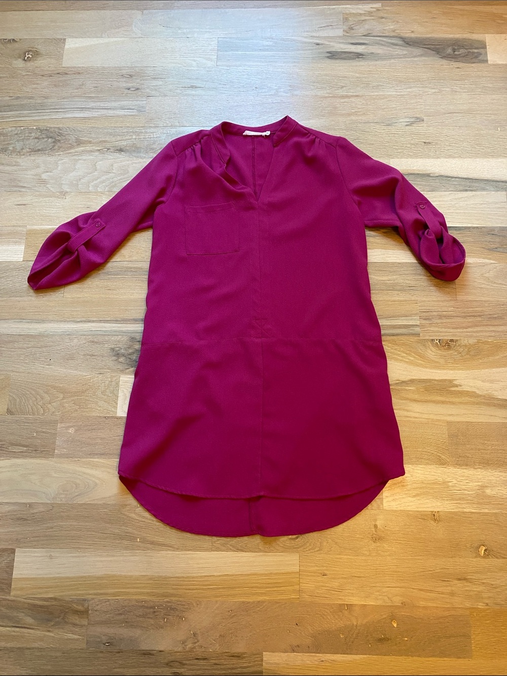 Lush Fuchsia V-Neck Long Sleeve Shift Dress